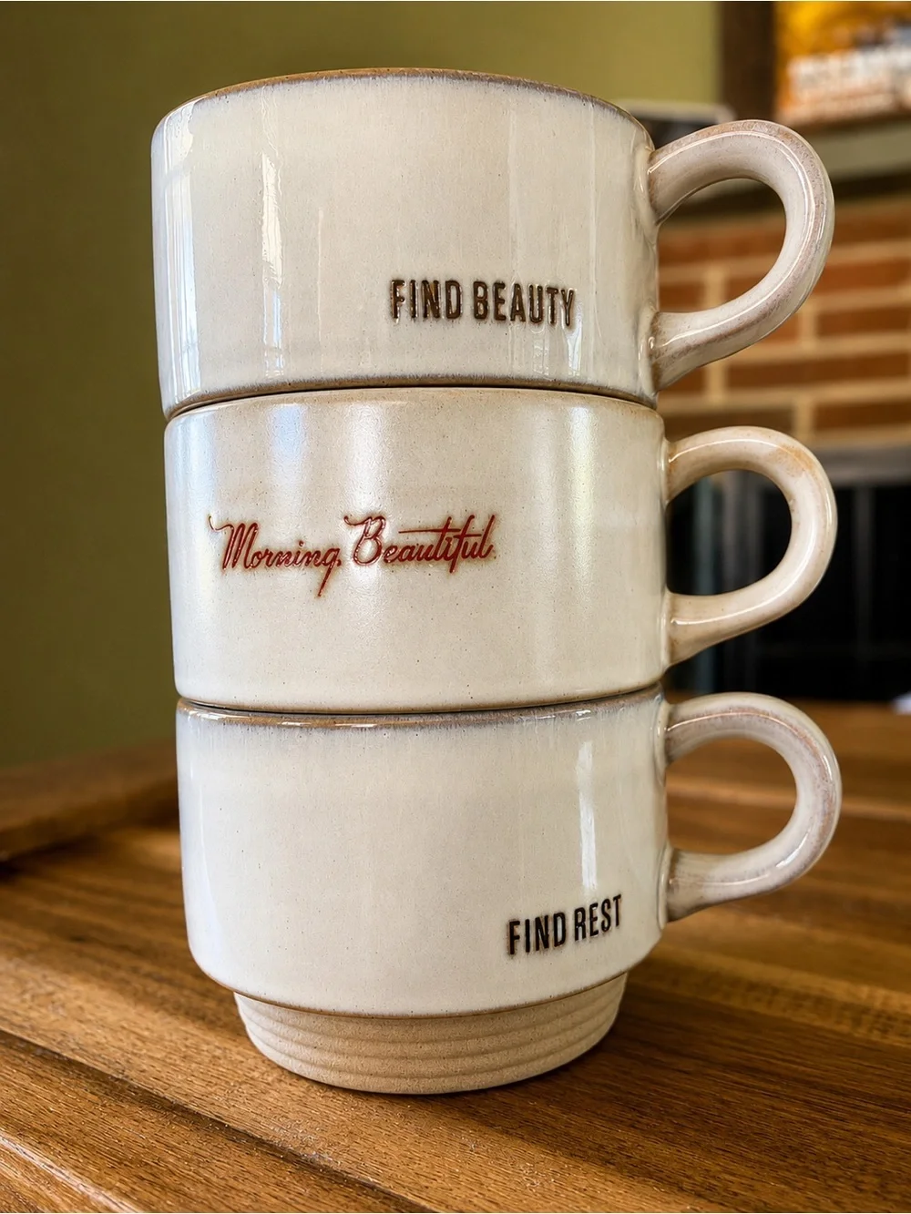 Cozy Set of 3 Aesthetic Coffee Mugs “Find Beauty “Morning Beautiful” Find Rest”